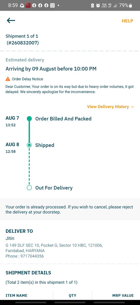 <a href="/ApolloPharmacy/">Apollo Pharmacy</a> 
You are not delivering groceries that you are replying 'due to heavy order volumes medicines are delay'. I ordered medicines for my asthma patient mother &amp; 4 days over no status of delivery. Refer screenshot. KAREENA KAPOOR DOING AD FOR FASTEST DELIVERY. SHAME.