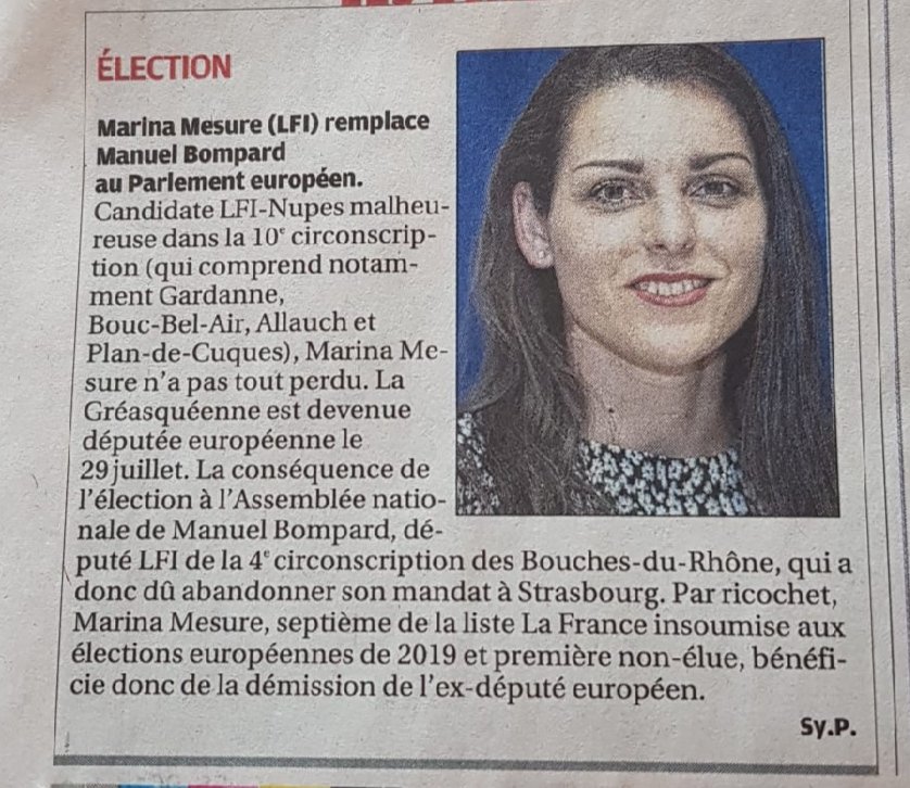 MarinaMesure's tweet photo. 🗞️ @laprovence aujourd'hui. Officiellement députée européenne depuis le 29 juillet. Le combat continue au Parlement européen pour répondre à l'urgence sociale et écologique. 

Prochain RDV du 25 au 28 Août aux #Amfis2022 à Valence. https://t.co/uIHcEhHssz