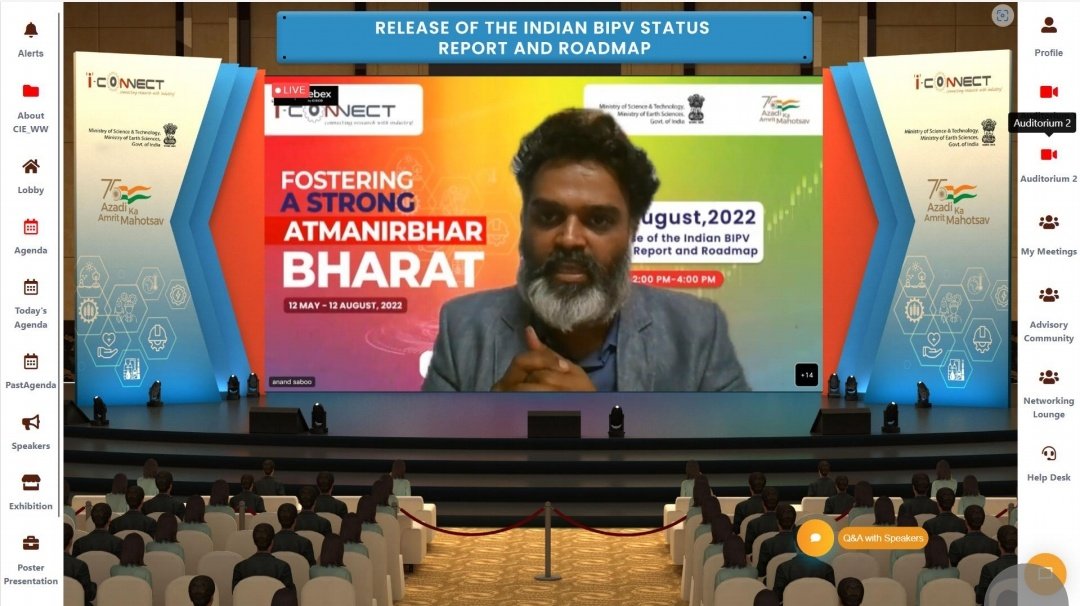 i_Connect75's tweet photo. Highlights from today's @i_Connect75 online event #2 - Release of the Indian BIPV Status Report and Roadmap.

#iconnect75 #AzadiKaAmritMahotsav #CSIR https://t.co/qodepybG1z