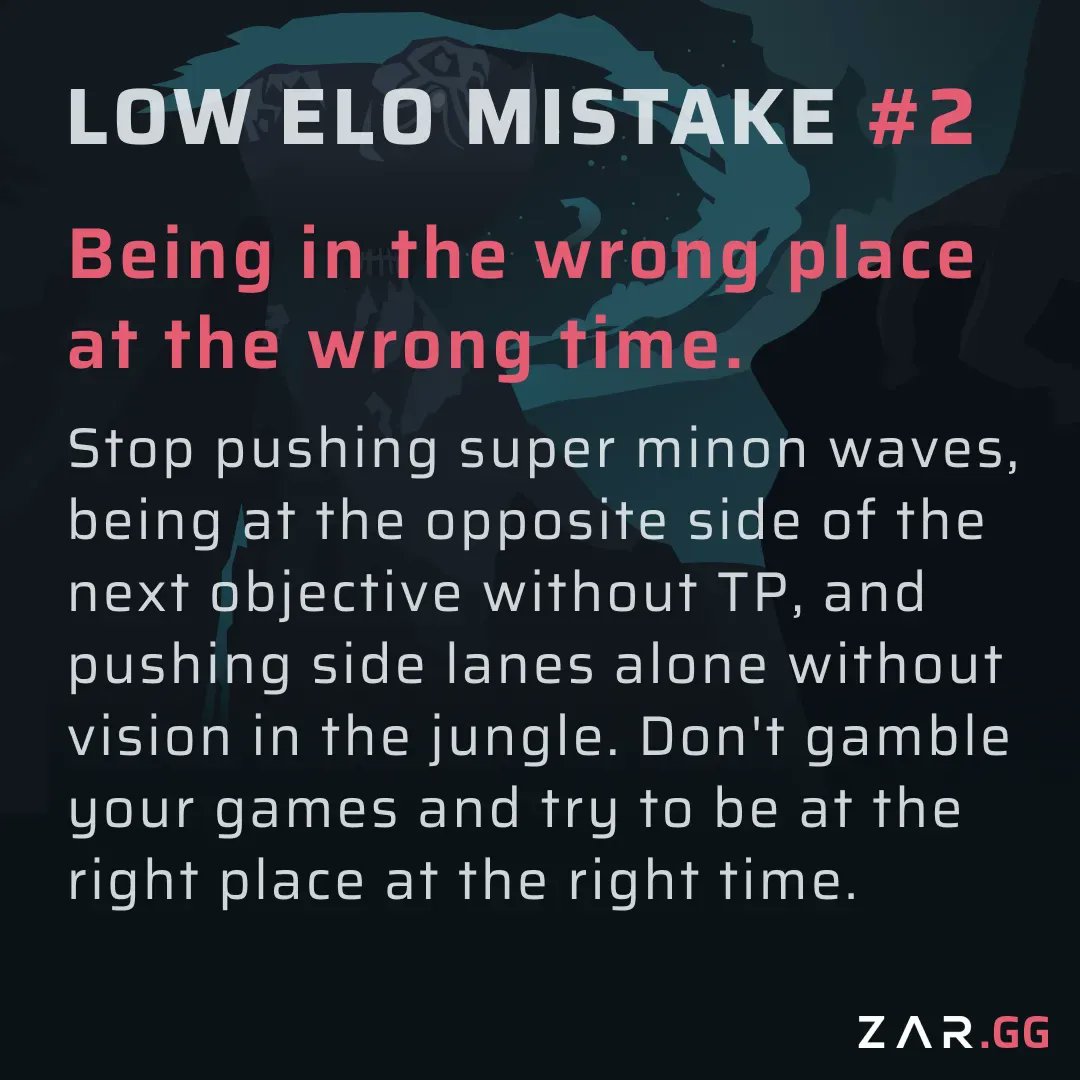 Zarggapp's tweet photo. Low elo mistake holding you back: Being at the wrong place at the wrong time 
#leagueoflegends #lolguide https://t.co/FK6pSmvDQ6