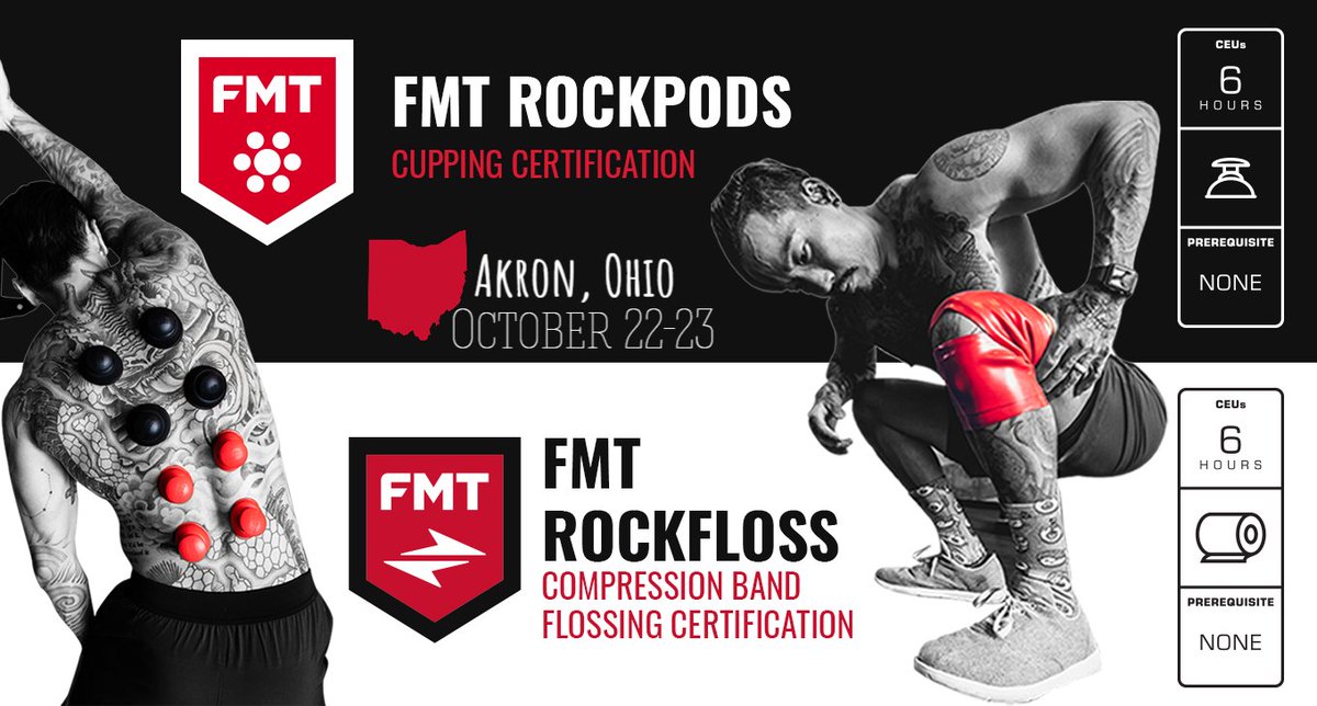 #OHIO - Get certified for #cupping &amp; flossing with us! Tag an #Akron colleague who could use CEUs &amp; some new #ManualTherapy tools - RSVP early for a discount 🤑 (promo code listed) here: shop.rocktape.com/fmt-rockpods-r… #FairlawnChiro #FairlawnPhysio #FairlawnMassage #FairlawnTrainer
