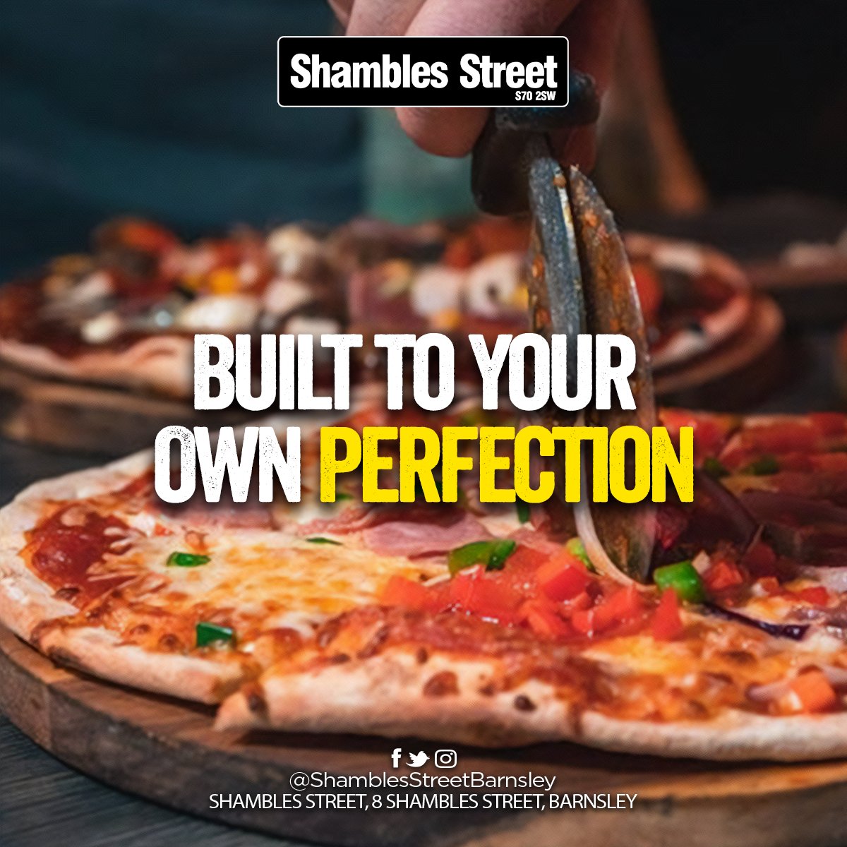 ShamblesStB's tweet photo. Make the pizza of your dreams, built to your own PERFECTION!🤩🍕

Choose any toppings you want and make the ultimate pizza you desire!🔥🍕

#ShamblesStreet #barnsley #pizza #food #buildyourown #drinks #deals #offers https://t.co/x8mUi69LfN