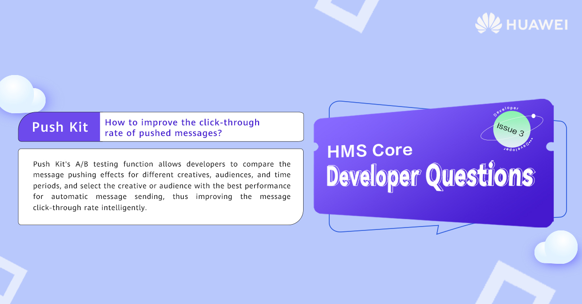 Huawei_devs's tweet photo. #HMSCore Developer Questions Issue 3 is coming!
👉Want to know how to improve the CTR of pushed messages?
👉How to select the right Video Editor Kit integration method?
👉What's new in the latest version of Analytics Kit?
Learn here:https://t.co/55LMBntkwi
#Huaweidevelopers https://t.co/XwFbeWwG5O