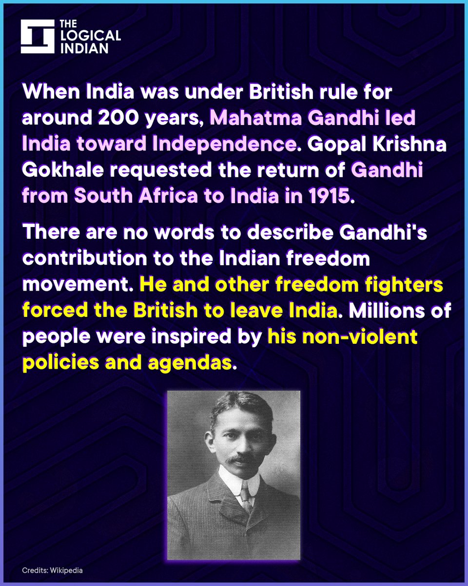 LogicalIndians's tweet photo. The contribution of Mahatma Gandhi to the Indian freedom movement can't be measured in words. He, with other freedom fighters, forced the Britishers to leave India.
#75thindependenceday #mahatmagandhi #fatherofnation #freedomstruggle #freedommovements https://t.co/MqdvHoiGLD