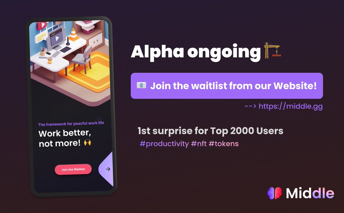 Middleatwork's tweet image. 🤩 📲 We are currently building an early Alpha. 
The main goals is to continue to develop the product with the community and quickly understand what really matters to you!