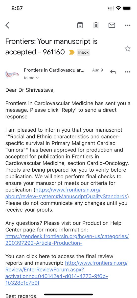 So grateful that our manuscript highlighting the racial and ethnic disparities in primary malignant cardiac tumors where I contributed as the first and corresponding author has been accepted to @FrontCVMedicine !