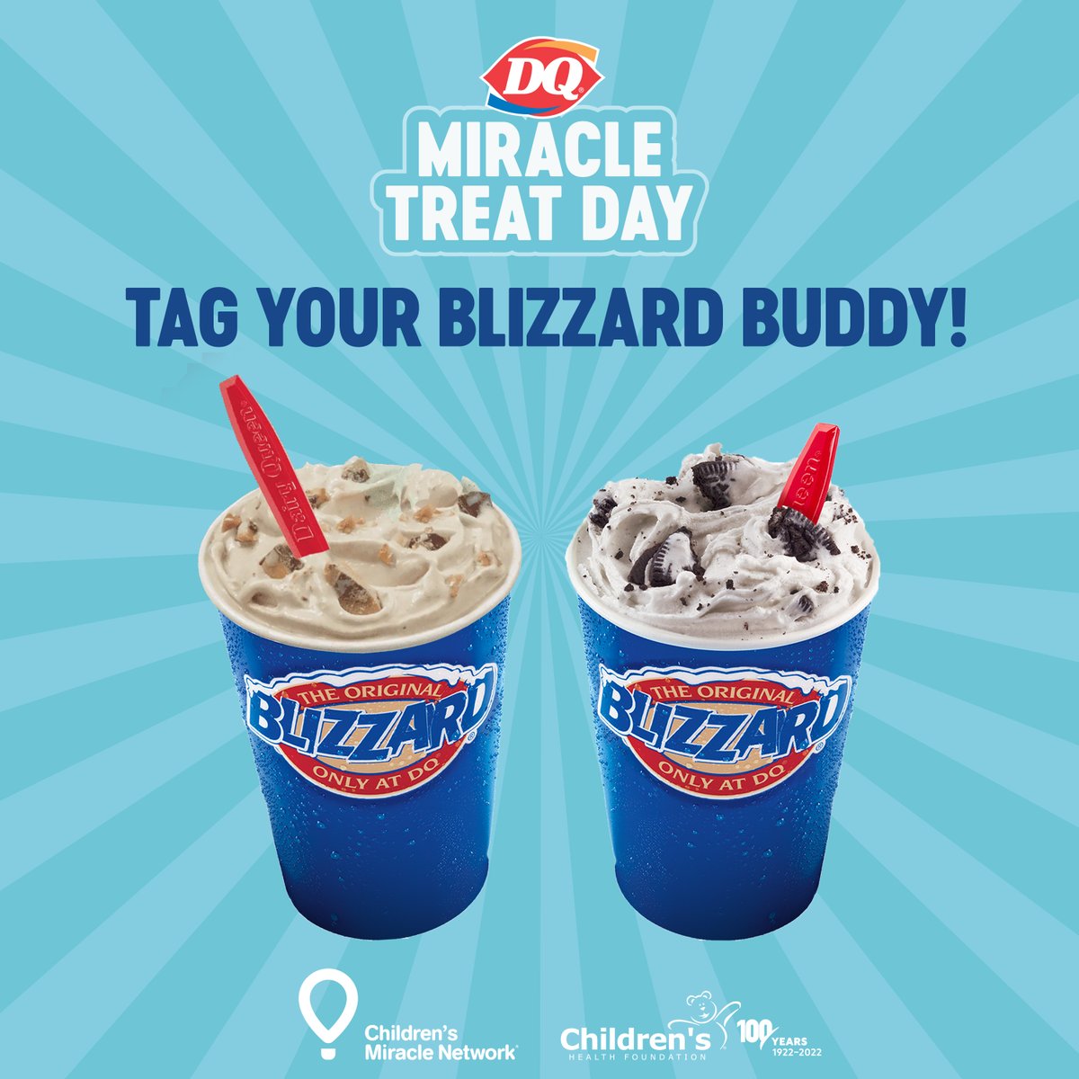 TODAY is #MiracleTreatDay! Have you got a Blizzard Buddy? For the 20th year running, visit your local <a href="/DairyQueen/">Dairy Queen</a> and order any Blizzard treat to support sick and injured kids at Children's Hospital, <a href="/LHSCCanada/">London Health Sciences Centre</a>.
