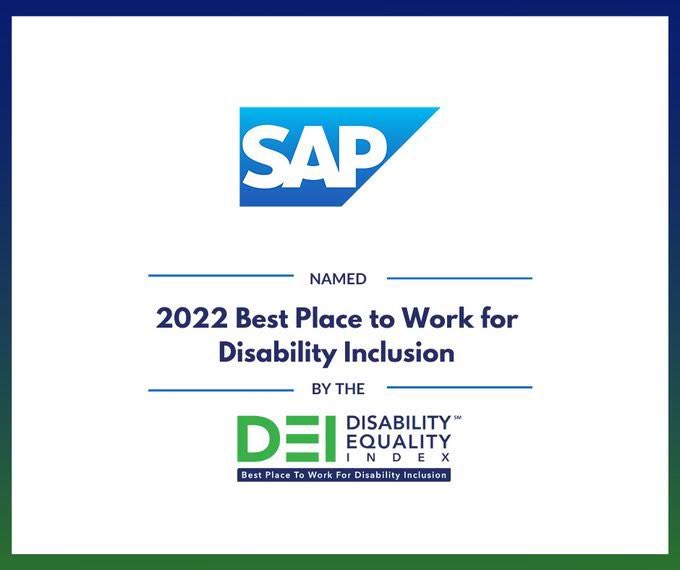 EricaLailhacar's tweet photo. It is wonderful to see #SAP recognized as one of the Best Places to Work for Disability Inclusion by @DisabilityIN for the fourth consecutive year!

Learn more about the #DEI commitments that drive #LifeAtSAP: https://t.co/gWjvGylsrJ

#Diversity #DEI22 #Inclusion #WorkCulture https://t.co/xKAOAbsOBs