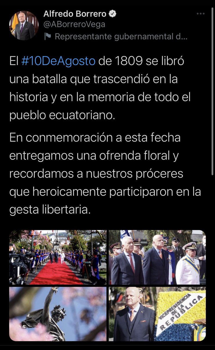 RutaKritika's tweet photo. 🚨El vicepresidente @ABorreroVega borró este tuit que revela cierta ignorancia sobre nuestra Historia🚨
Según él el 10 de agosto de 1809 ���se libró una batalla”! 😱⤵️
Ya no solo #LassoEsUnFracaso https://t.co/XfprQRI4Bw
