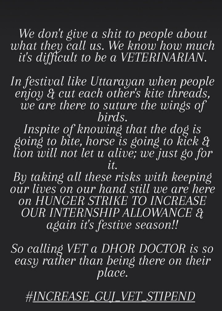 Strike day 10...
#Increase_Guj_Vet_Stipend
#guj_vet_union 
<a href="/CMOGuj/">CMO Gujarat</a> <a href="/Bhupendrapbjp/">Bhupendra Patel</a> <a href="/RaghavjiPatel/">Raghavji Patel</a> <a href="/KanuDesai180/">Kanu Desai</a> <a href="/PMOIndia/">PMO India</a> <a href="/presidentVCI/">Dr. Umesh C Sharma</a> <a href="/Chirantan200/">Dr.Chirantan Kadian</a>