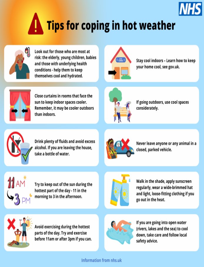 EhwMft's tweet photo. Please do what you can to keep yourselves safe in the heat today! 
Fill up your water bottles and remind others to do the same.

 Try foods with a higher water content; 🍉watermelon, 🍏apples,🥒cucumber,🍅 tomatoes https://t.co/aGibrLH6pq