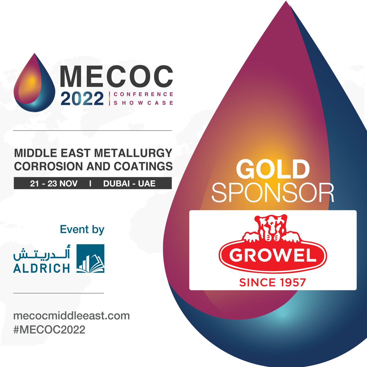 MECOCMiddleEast's tweet photo. We are pleased to welcome Grauer &amp; Weil (I) Limited Materials as our GOLD SPONSOR at the 2nd edition of MECOC 2022, taking place from 21st to 23rd November in Dubai.

To register, e-mail us at register@aldrichme.com or call us at +97142080800

#oilandgascompanies #Coating #Steel https://t.co/XRKK5u8H28