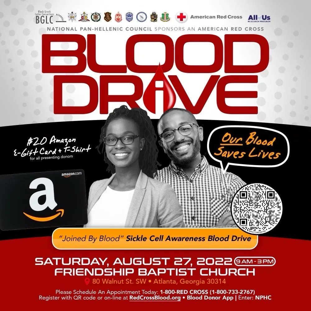 The NPHC is partnering with the American Red Cross, BGLC, and All of Us Research Program to sponsor a Sickle Cell Awareness Blood Drive on August 27th! See the flyer for more info on how to take part!⁠ #joinallofus #bglc #nphc #blooddrive