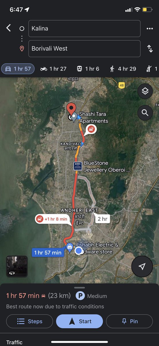 rohitpatil80's tweet photo. Started from Borivali (W) by car at 3:30pm and reached Kalina at 5:50 pm. This was possible only because I continued on S.V Rd &amp; avoided WEH which Google maps insisted I take. Something is horribly wrong on WEH both ways. 

Not sure how long #spiritofmumbai is going to last… https://t.co/fFfGMtmi36