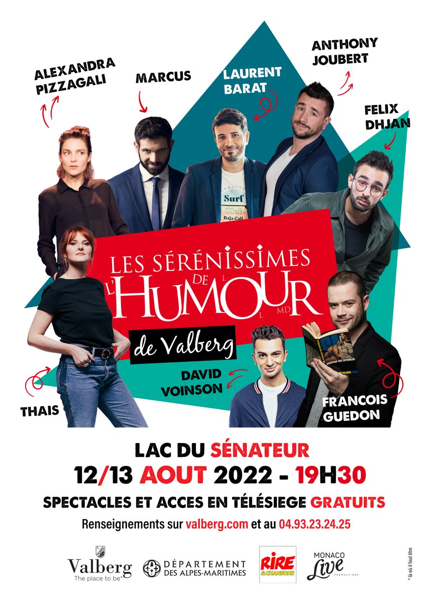 [#EVENEMENT] @Valberg met à l'honneur le rire et la bonne humeur, dès demain, à l'occasion des #SérénissimesDeLHumour organisées par #MonacoLiveProductions, en partenariat avec #RireEtChansons ! 📅 12 & 13 août 🕢 19h30 📍 Espace Mounier @AlpesMaritimes