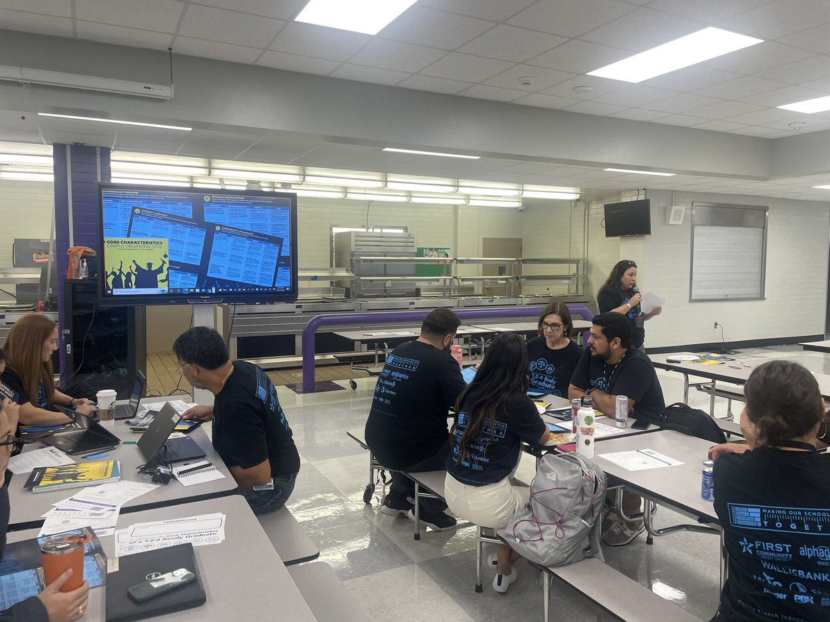somspanthers's tweet photo. SOMS Panthers are #SBISDProud to start our year discussing the core characteristics of our T-2-4 graduates. 💜 #panthersarepurple @SBISD @ilsontpartis @jennifer_blaine https://t.co/ybg9YvgIqu