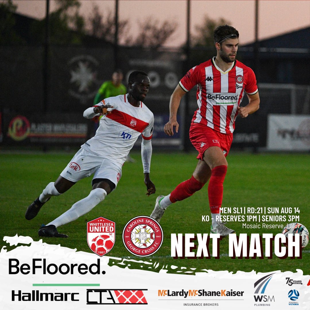 georgecrossfc's tweet photo. We need a win Sunday to guarantee we finish top &amp; are crowned SL1 2022 Champions. 

🗓 Sun Aug 14
⏰ KO | Reserves 1pm | Seniors 3pm
📍 Mosaic Reserve, Lalor

* Sat Aug 20 is our final match of the season at City Vista. Early 3pm kick off for our seniors. https://t.co/k4nyatWrZz