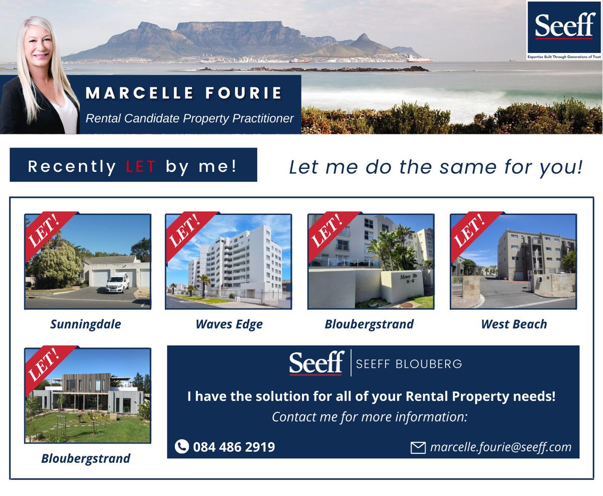 Congratulations to Marcelle Fourie for her recently LET properties 🙌
-
Contact her for all of your rental property needs 🌟
-
blouberg.seeff.com
#SeeffBlouberg #propertymanagement #SeeffYourWayHome #letproperties #PropertyPractitioner