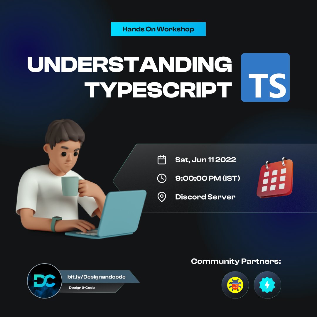 DesignandCode3's tweet photo. Hey folks, We are organizing a 2 day workshop on "Understanding Typescript". This will be a beginner friendly workshop where we will cover most of the topics from scratch.✌️
Join us: https://t.co/beffZlYawz

Details below👇 https://t.co/dS5oLOw969