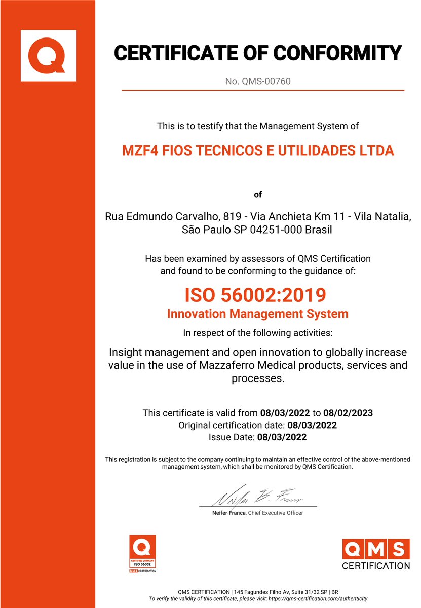 mzf4_group's tweet photo. Mazzaferro Medical, a #MZF4 business unit, is ISO 56002 certified. The 1st company in Latin America to be certified in this standard!
Marina Muniz | Quality/EHS Manager
Info: https://t.co/HuiDt3Wxi5
#Innovation #ISO56002 #ManagementSystem #DesignThinking #AgileMethodologies #PDCA https://t.co/T9CouOJH5e