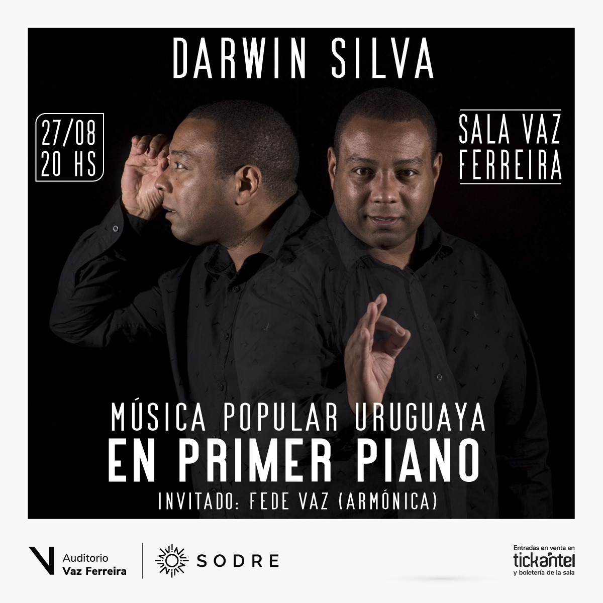 darwinsilvamuse's tweet photo. El 27 de Agosto me presento con mi espectaculo En Primer Piano, en Sala Vaz Ferreira a las 20:00. Entradas  disponibles en Tickantel.
Voy a estar tocando arreglos originales de músicas de Zitarrosa, Jaime, Rada, Mateo, Rossana Taddei y temas mios. Invitado especial Fede Vaz. https://t.co/H6c03vlSD9
