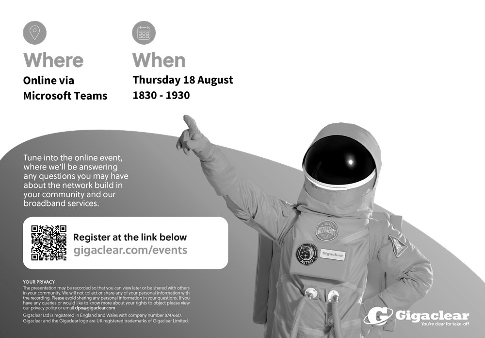 Uppingham residents and businesses interested in receiving fttp broadband from Gigaclear may wish to log into this event to learn more.