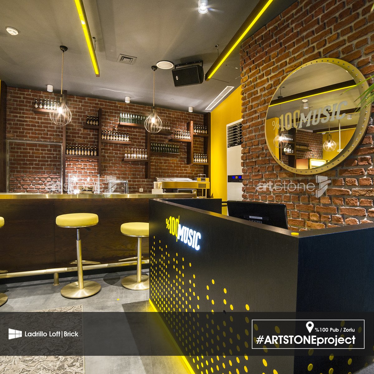 dressyourwall's tweet photo. #ARTSTONEPROJE:  İşletmeler için etkileyici çözümler sunan Artstone tuğla serisi ürünlerinden #LadrilloLoft, Zorlu Center AVM bünyesindeki %100 Pub projesinde, misafirlere keyifli alanlar sunuyor. https://t.co/qNNBToaCeH