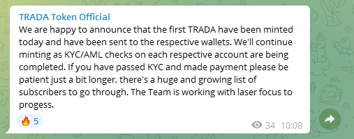 lua20022's tweet photo. TRADA 🚀🚀🚀 

"We are happy to announce that the first TRADA have been minted today and have been sent to the respective wallets."

@AndreCasterman @chrisouthworth @atulkhekade @riteshkakkad @ChrGugelmann @EnigioTime @XinfinUSA #xdc @xdc $xdc https://t.co/5c1t7c9kl7