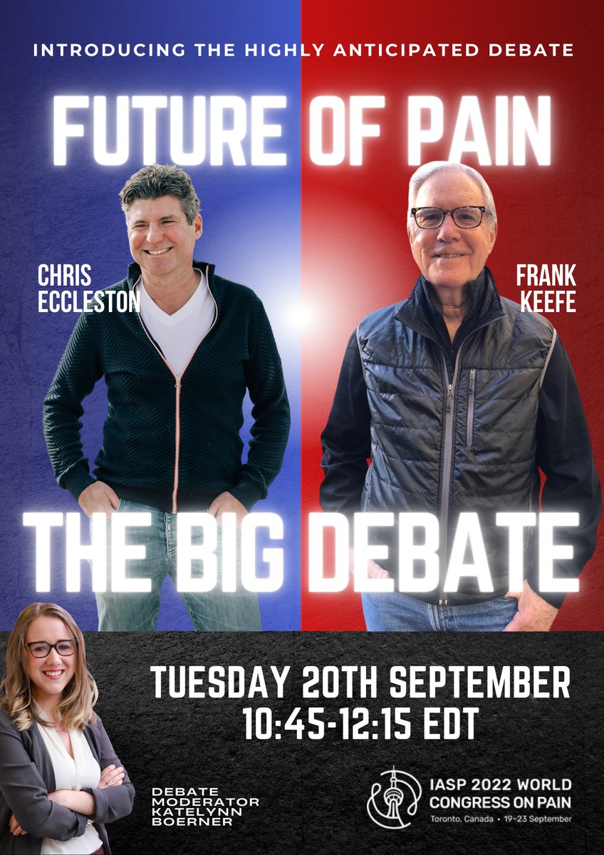 Frank (@mertonbike) and I are debating the future of psychological assessment and treatment at #IASP2022

@KatelynnBoerner will be our brilliant moderator and we'd love to see some familiar faces in the audience. 

Tuesday 20th September - 10:45-12:15 EDT

#FutureOfPain