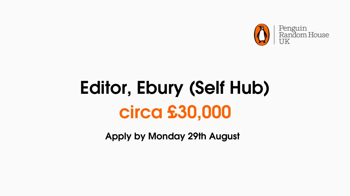 🐧📢 The Self Hub are looking for an enthusiastic and proactive Editor to join the team and help create bestselling books that change lives!

Please apply with your CV and cover letter addressed to Olivia by Monday 29th August.

More info here > bit.ly/3zNr2l1