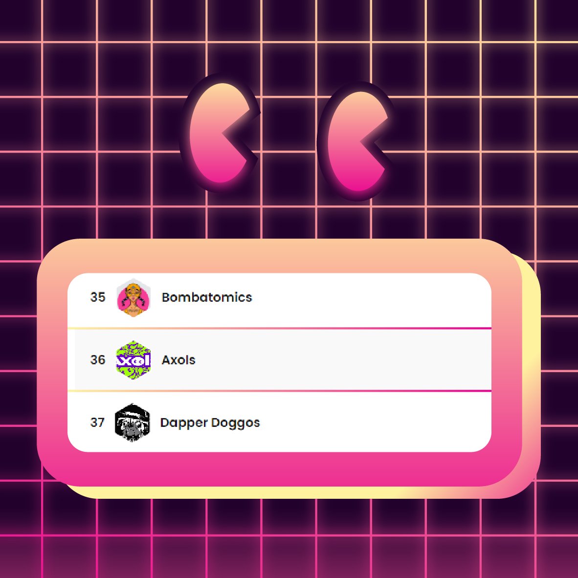 What a good morning
Axols are in the top 50🎉

To celebrate I will giveaway an Axol:

• Follow  <a href="/theaxols/">Axols</a>
• Like + Retweet
 • Tag 3 friends
   and you're in
also shoutout to @bombatomics and <a href="/yarama_art/">yarama 🏴‍☠️</a> 

#NFTs #GameStopNFT #GME #Layer2 #NFTGiveaway