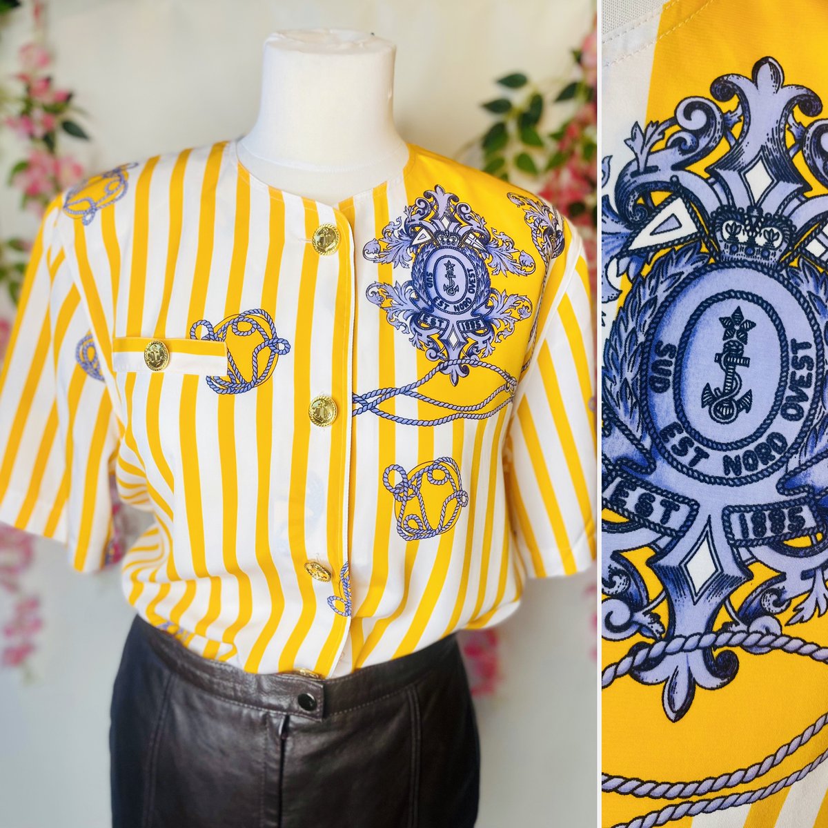 GeorginasVintag's tweet photo. Fun vintage blouse, size XL, Available now! #stripyblouse #yellowblouse #georginasvintage #vintageblouse https://t.co/kpio6shyNs