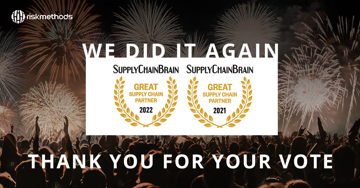 riskmethods1's tweet image. We are pleased to announce that we have been nominated by our customers for Supply Chain Brain's Great Supply Chain Partner Award for the second year in a row. #SupplyChains #riskmanagement #supplychainrisk