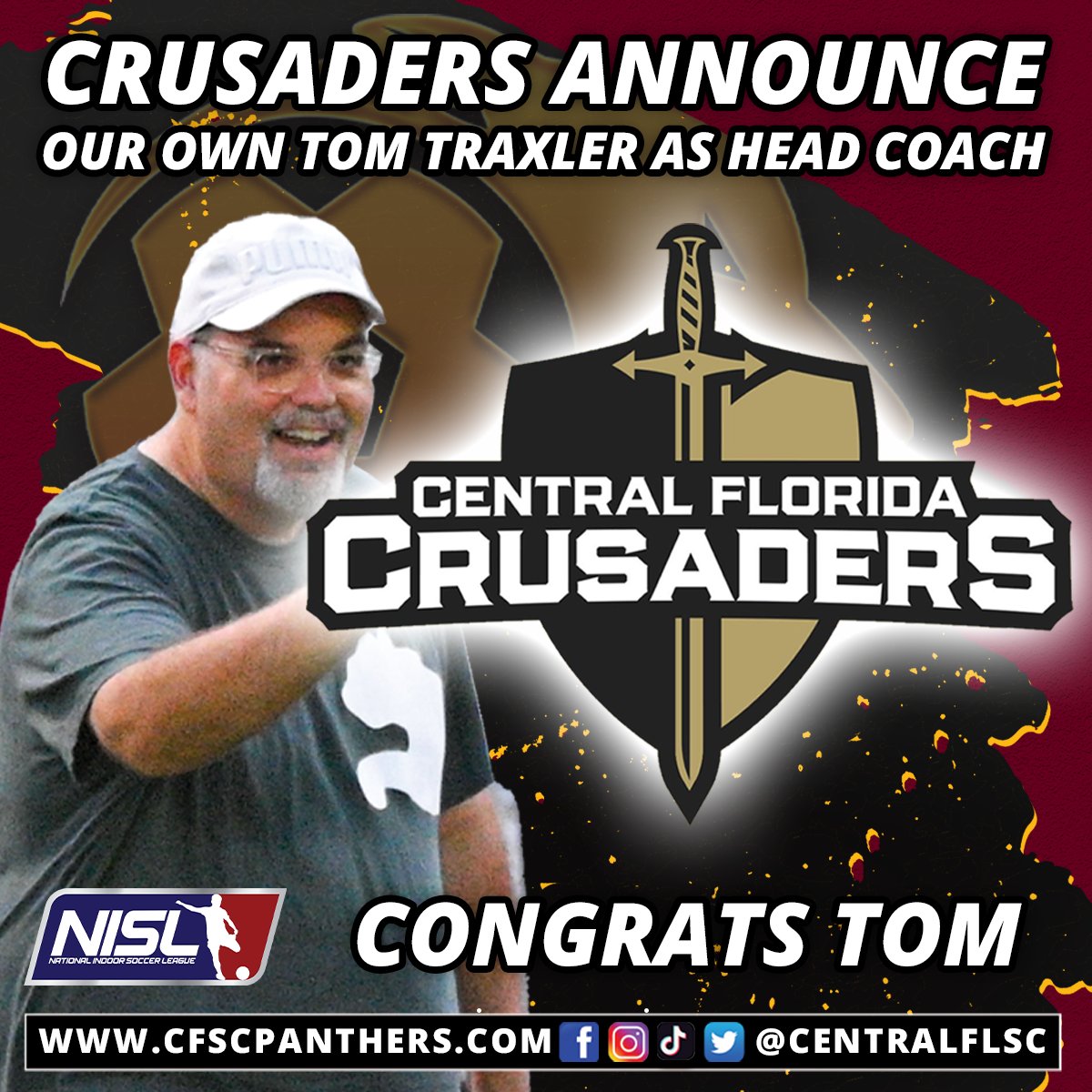 Congratulations 2 our head coach @TheTomTraxler 4 also being named head coach 4 the brand new <a href="/NISLPro/">National Indoor Soccer League</a> indoor team <a href="/CrusadersNISL/">Central Florida Crusaders</a> We are very excited for Tom as he will be leading both the Panthers &amp; the Crusaders in the future
#nislpro #npsl #soccer #CFSCPanthers #CFLCrusaders