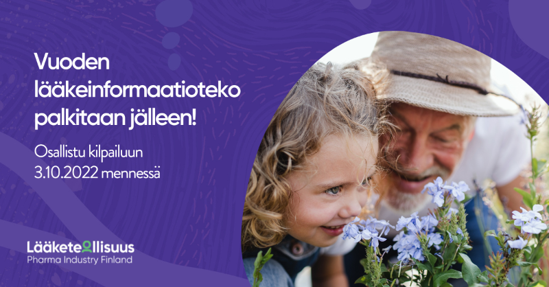 Laaketeollisuus's tweet photo. Onko teidän kampanjanne tämän vuoden lääkeinformaatioteko? 🏆 Osallistu pian! 

Kurkkaa ohjeet ja osallistu kilpailuun 3.10. mennessä 👇

#lääkeinformaatioteko #vuodenlääkeinformaatioteko