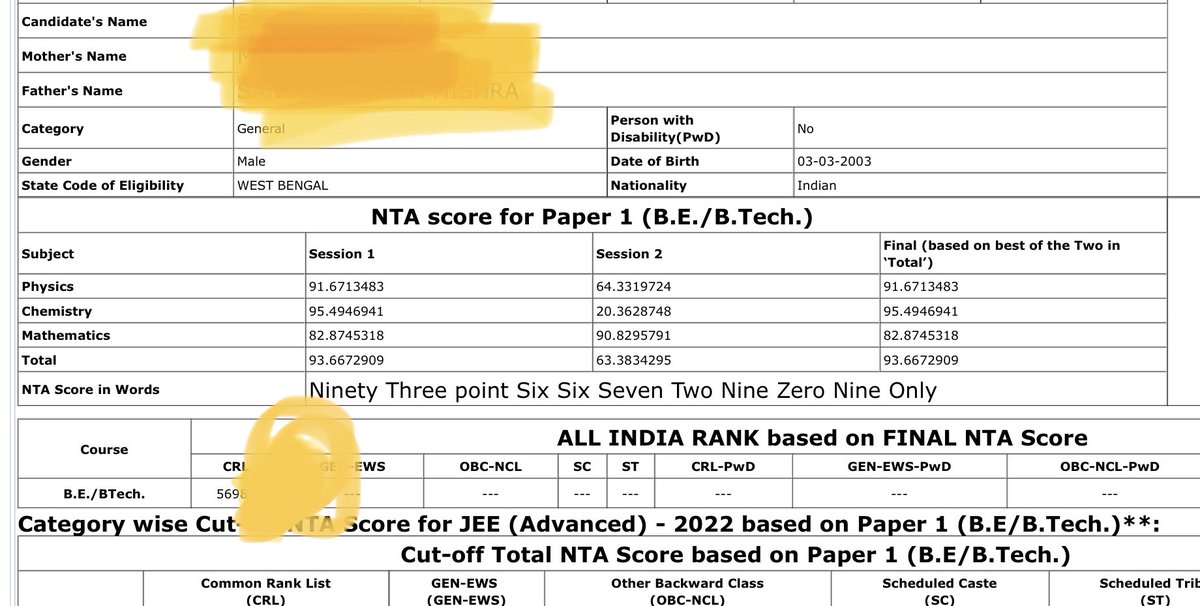 #PWappealNTA #JEEStudentsWantJustice #JEEAspirantsFutureMatters  #JEEMain2022 @DG_NTA @dpradhanbjp @PMOIndia June session my son scored 249 & 93.66 percentile, in July season in 239 score got 63.38 percentile, how can this be, Though on both sessions it should have more than 99