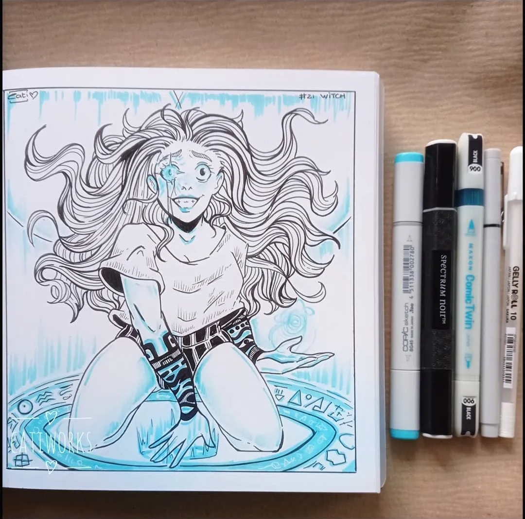 CatiWorks's tweet photo. This one was fun, a pure witch. I was actually wanting to show the awakening of a witch with this piece, I hope I succeeded. 

#inktober2020 #monstermania2020 #monsterwitches #witchmonster #witch #witchawakening https://t.co/zZ2P1wx9zQ