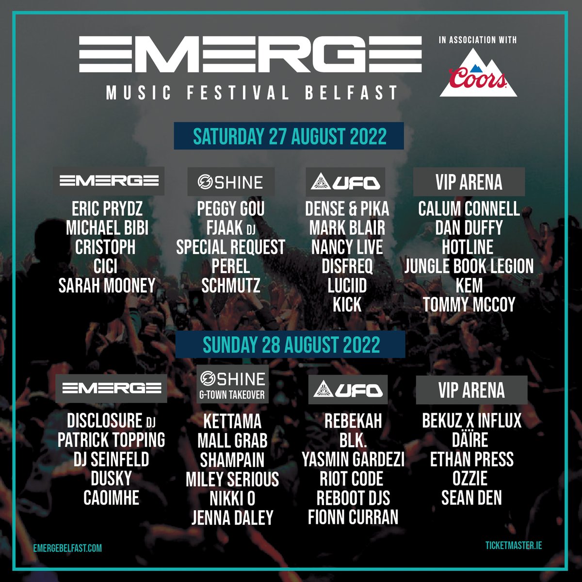 Emerge 2022 stage lineups, done! ✅

RT for a chance to win a pair of VIP upgrades👊🏻

It's just over 2 weeks to go until our mega festival to mark the end of the summer🌞 Set times, afterparties, site plans &amp; more to come. If you haven't got your ticket yet → now is the time! ⏰