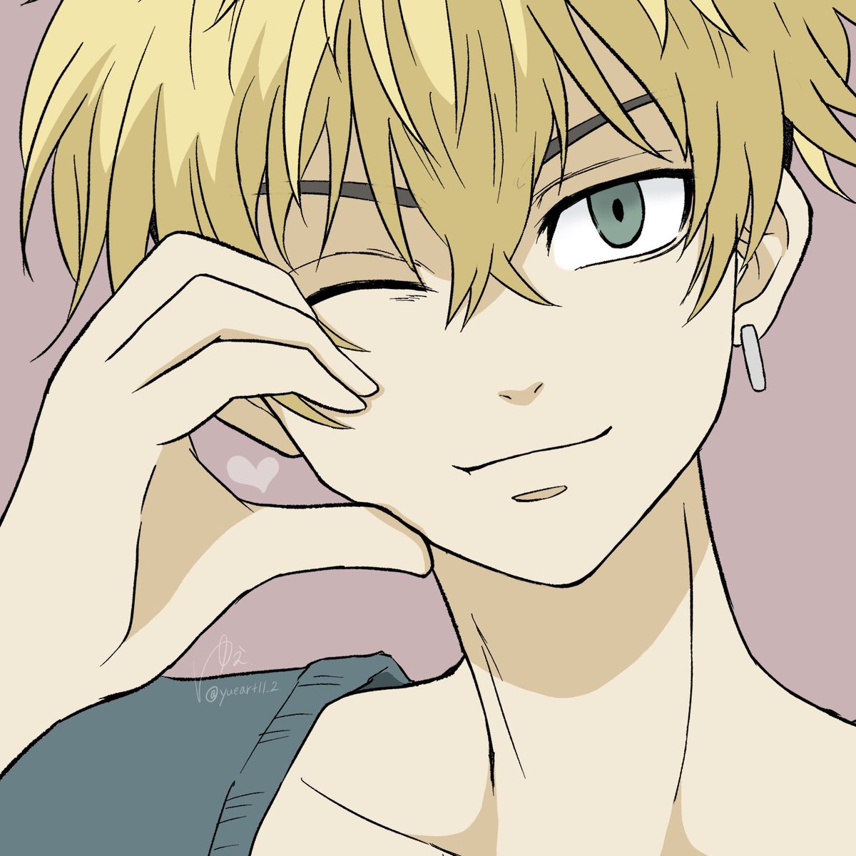 1boy male focus blonde hair solo one eye closed earrings jewelry  illustration images