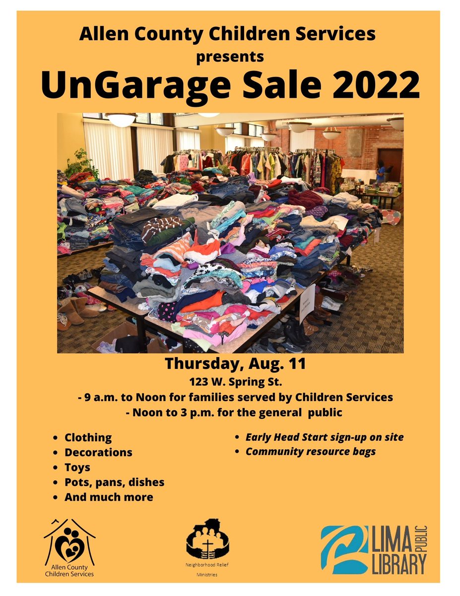 LimaLibrary's tweet photo. Happening now! 
Come and see if you can find anything you need. https://t.co/Hl3k0KARYJ