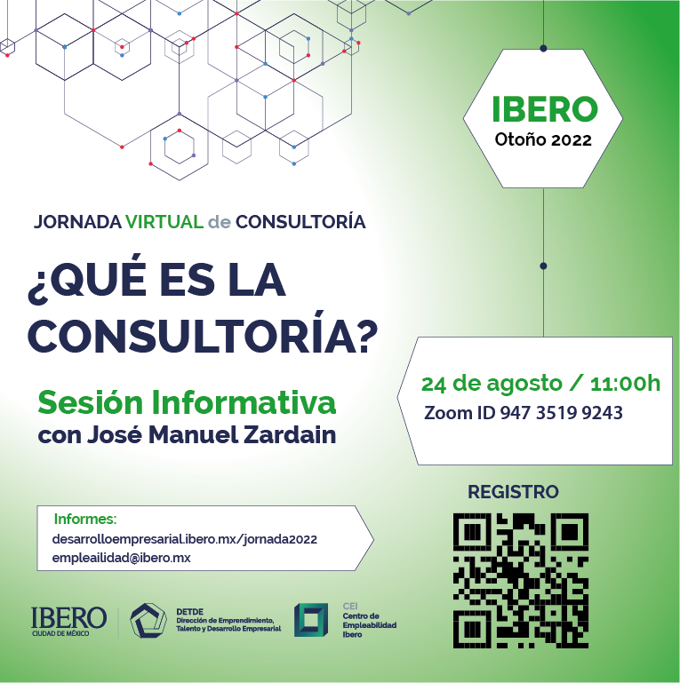 Miércoles 24 de agosto 11:00h
Resuelve todas tus dudas sobre consultoría
Registro: 
bit.ly/3AQMZ4T 

<a href="/IberoCopsa/">CopsaIbero</a> <a href="/IberoEgresados/">Orgullo Ibero</a> <a href="/IberoVincula/">Dirección General de Vinculación (DGVU) Ibero CDMX</a> <a href="/IberoCEAN/">Emprendimiento y Aceleración de Negocios IBERO</a> <a href="/IBERO_CE/">Ibero Consultores Estratégicos</a> <a href="/IBERO_mx/">IBERO CDMX</a>