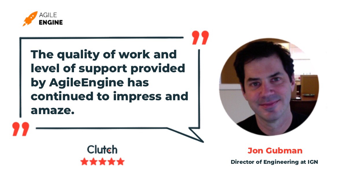 agileengine's tweet image. Profound tech expertise, high-performing software specialists, streamlined communication, and 100% dedication to the project are just a few reasons why IGN gave us a 5-star review on Clutch. Uncover more insights here bit.ly/3QDoq08
#clutch #review #testimonial