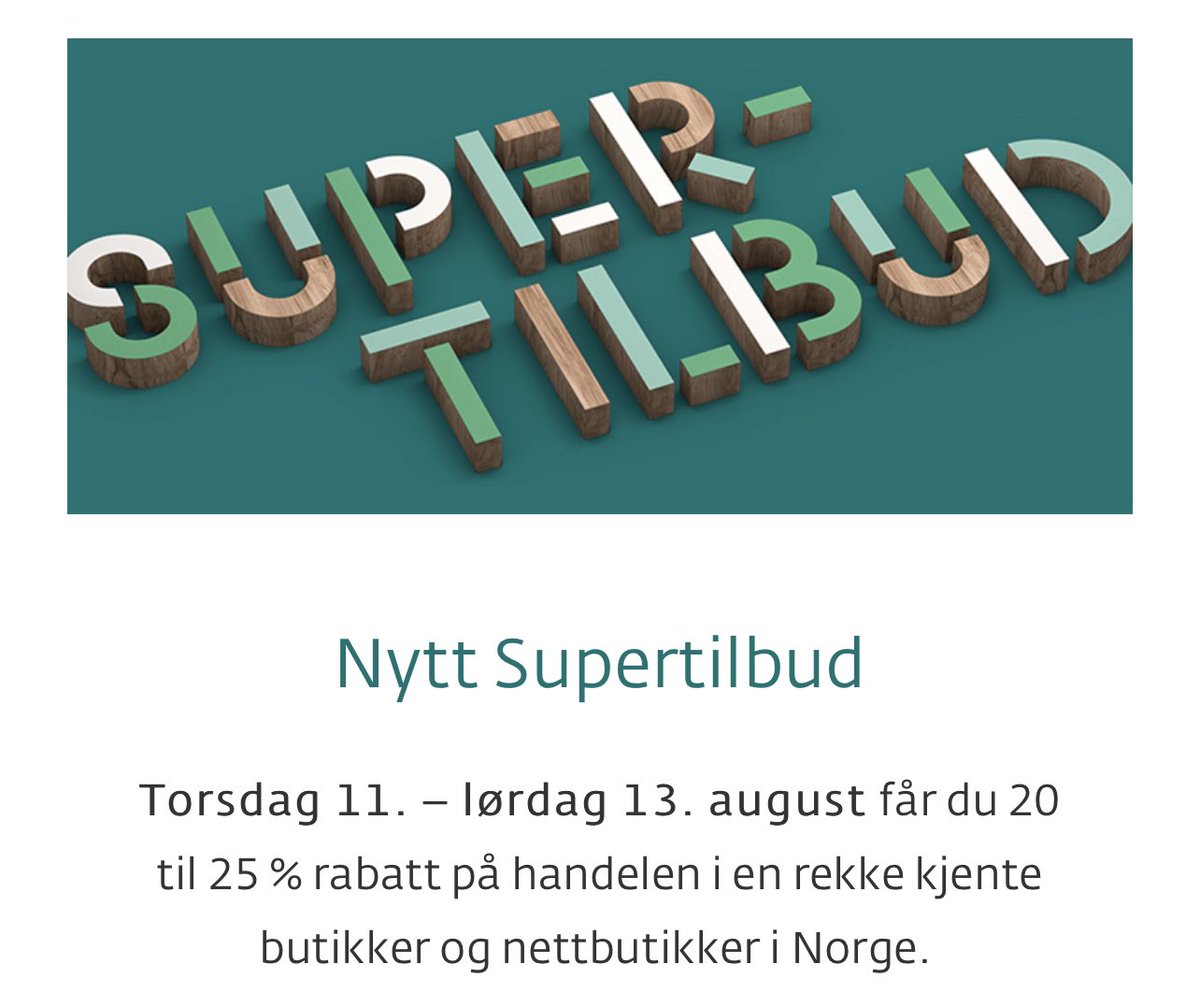 Da kjører DNB MasterCard -20%**.
Noen som tenker å benytte seg av det😁 
Hva handeler du å hvorfor?✌🏻