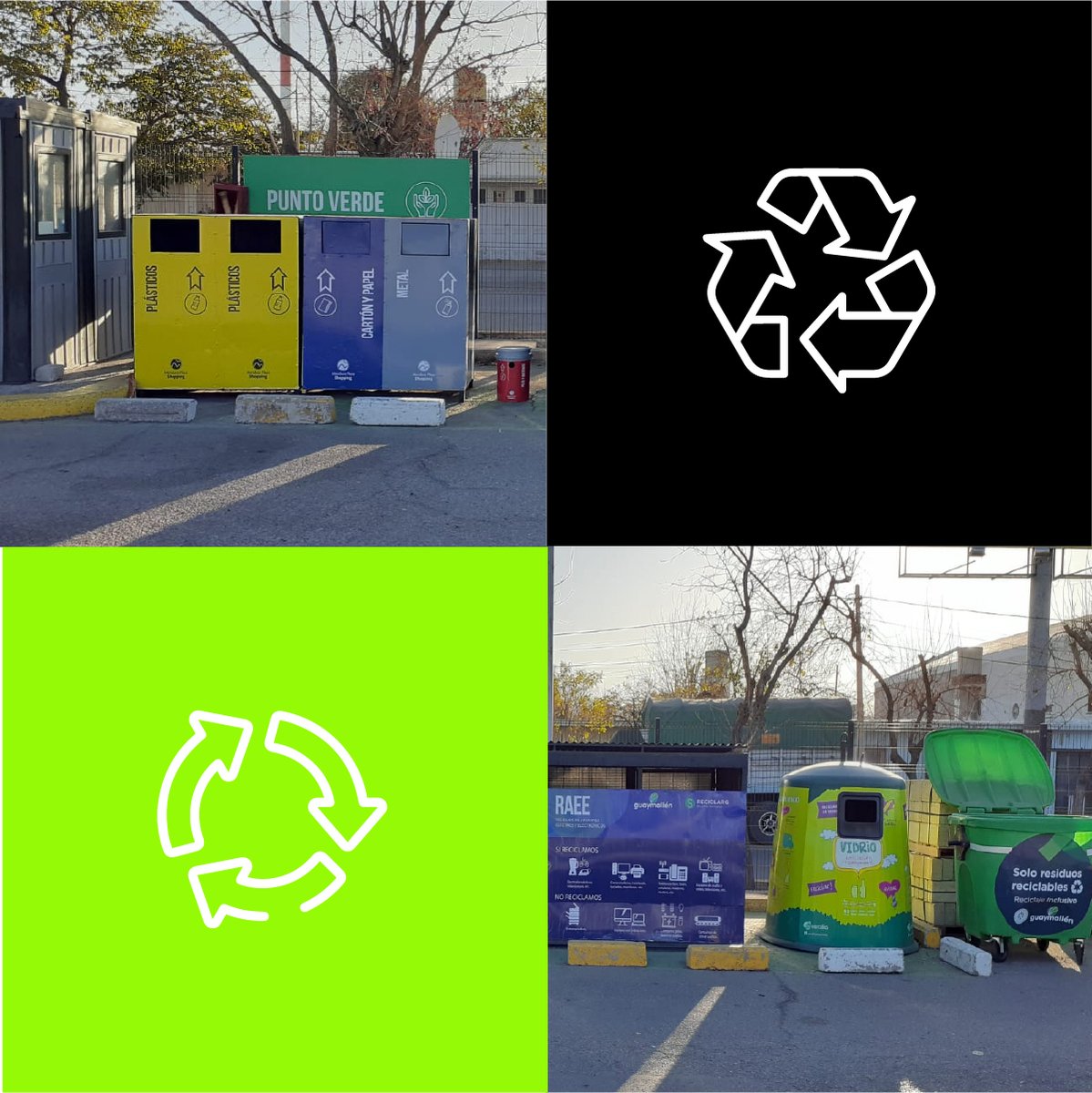 MendozaShopping's tweet photo. 📍Nuestro #PuntoVerde se encuentra ubicado en la playa de estacionamiento Este, con ingreso por calle Gagliardi 

Si venís a #NuestroShopping trae tus plásticos, vidrios o papeles, cartones, revistas y tiralos en los tachos correspondientes.

¡Súmate! #ShoppingPuntoVerde https://t.co/3oHXluMViy