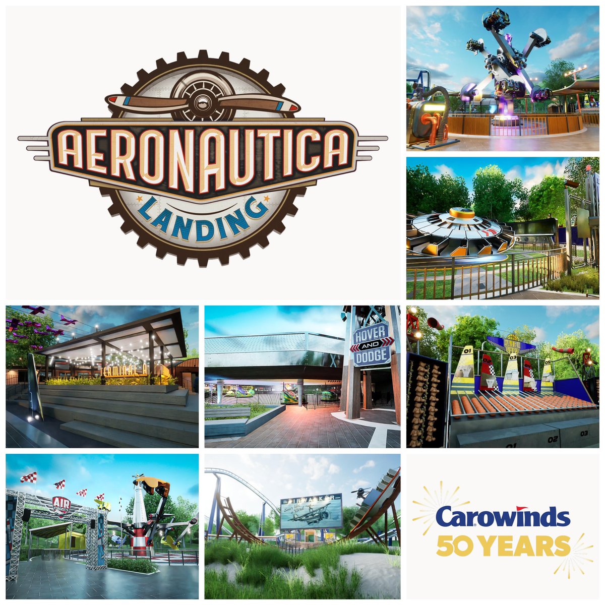 120 years of aviation history rolled into one amazing new themed area: Aeronautica Landing. Boarding begins in 2023 during the 50th Anniversary Celebration only at @Carowinds!
