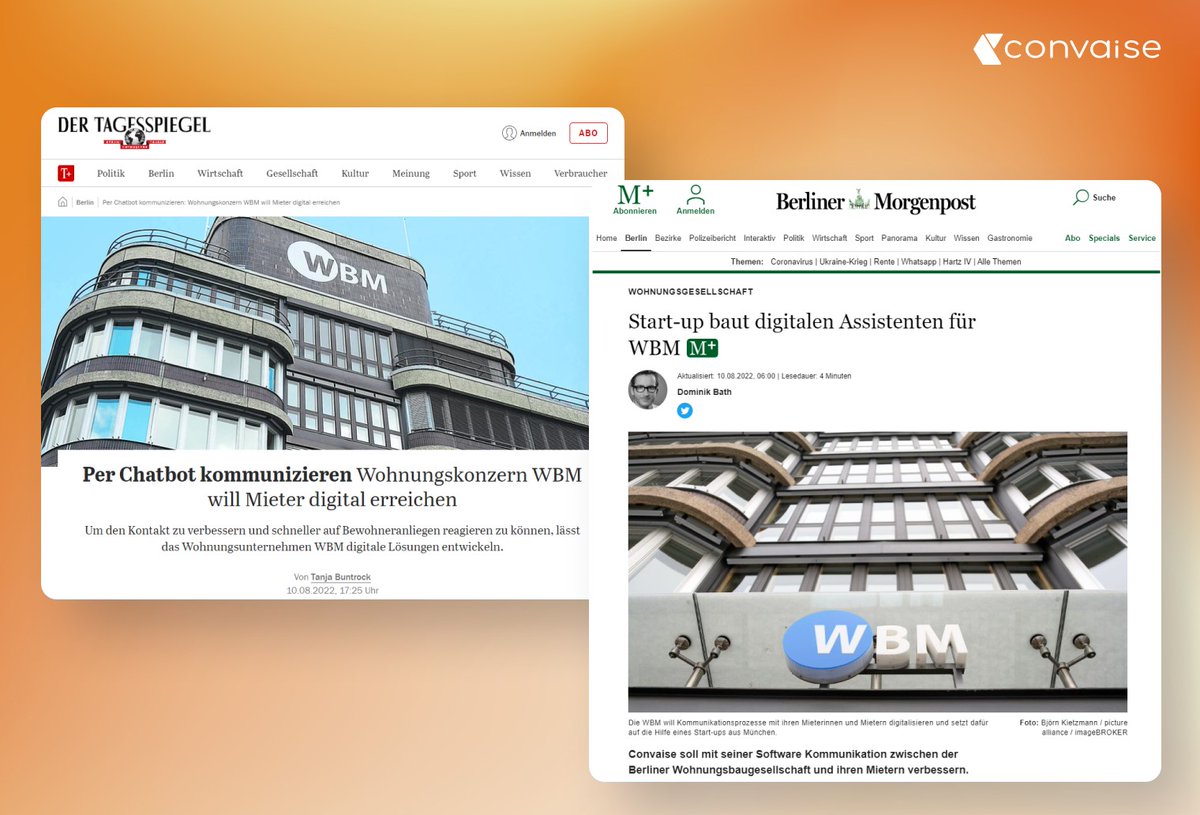 Convaise (@convaise) on Twitter photo Fresh of the press! 🗞
Unser Projekt mit der @WBM_BerlinMitte hat es gestern in die <a href="/morgenpost/">Berliner Morgenpost</a> und <a href="/Tagesspiegel/">Tagesspiegel</a> geschafft.
Vielen Dank an <a href="/ta_buntrock/">Tanja Buntrock</a> und <a href="/DoBath/">Dominik Bath</a> für die Berichterstattung!
Verlinkungen der Artikel im Thread ⬇ Fresh of the press! 🗞
Unser Projekt mit der @WBM_BerlinMitte hat es gestern in die <a href="/morgenpost/">Berliner Morgenpost</a> und <a href="/Tagesspiegel/">Tagesspiegel</a> geschafft.
Vielen Dank an <a href="/ta_buntrock/">Tanja Buntrock</a> und <a href="/DoBath/">Dominik Bath</a> für die Berichterstattung!
Verlinkungen der Artikel im Thread ⬇