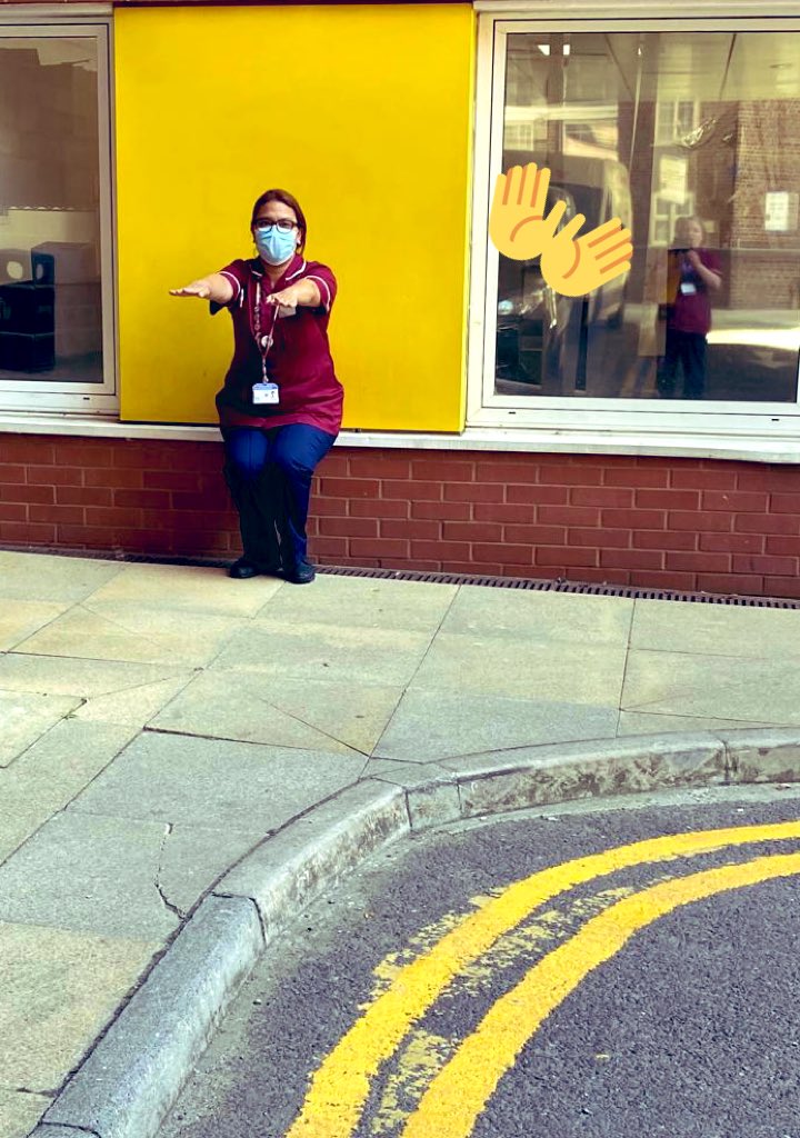 JoyAntonetteP's tweet photo. An afternoon mellow yellow wall squat for #NursesActive #ImperialActive with my supportive lead nurse in the background😀#zenpose @karhod21 @fatimanaveedra1 @adliteb @evelyngomez00 https://t.co/e6rAwAdtji