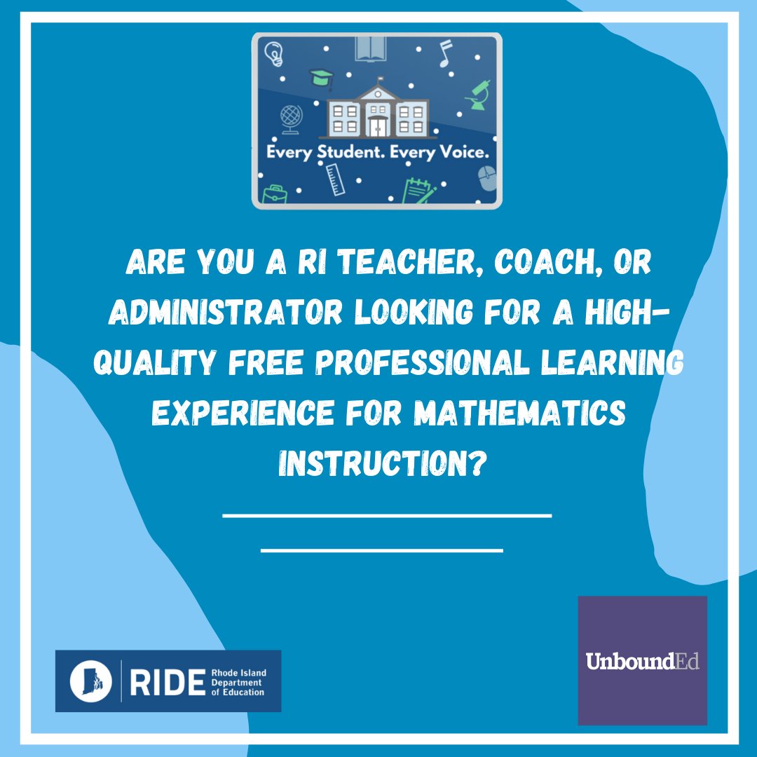 RIDeptEd's tweet photo. RIDE has partnered with @unboundedu &amp; to offer a Mathematics Summit from August 15-18. For more details &amp; registration: https://t.co/M5PuAlsAqG https://t.co/wFHA64HRWP