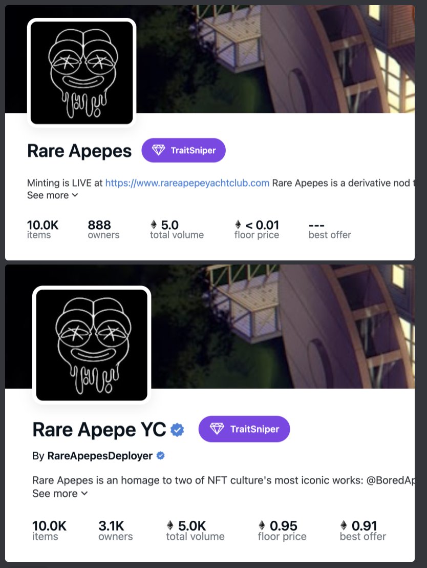 What an achievement!!! <a href="/RareApepeYC/">Rare Apepes (Old Account)</a> just crossed 5K ETH in volume on <a href="/opensea/">OpenSea</a> ... A few months back we could not even mint 2000 and after a free mint few days back, from 5 ETH we are up to 5K ETH and 3.1K holders!! Thank you community!! Together we grow organically!