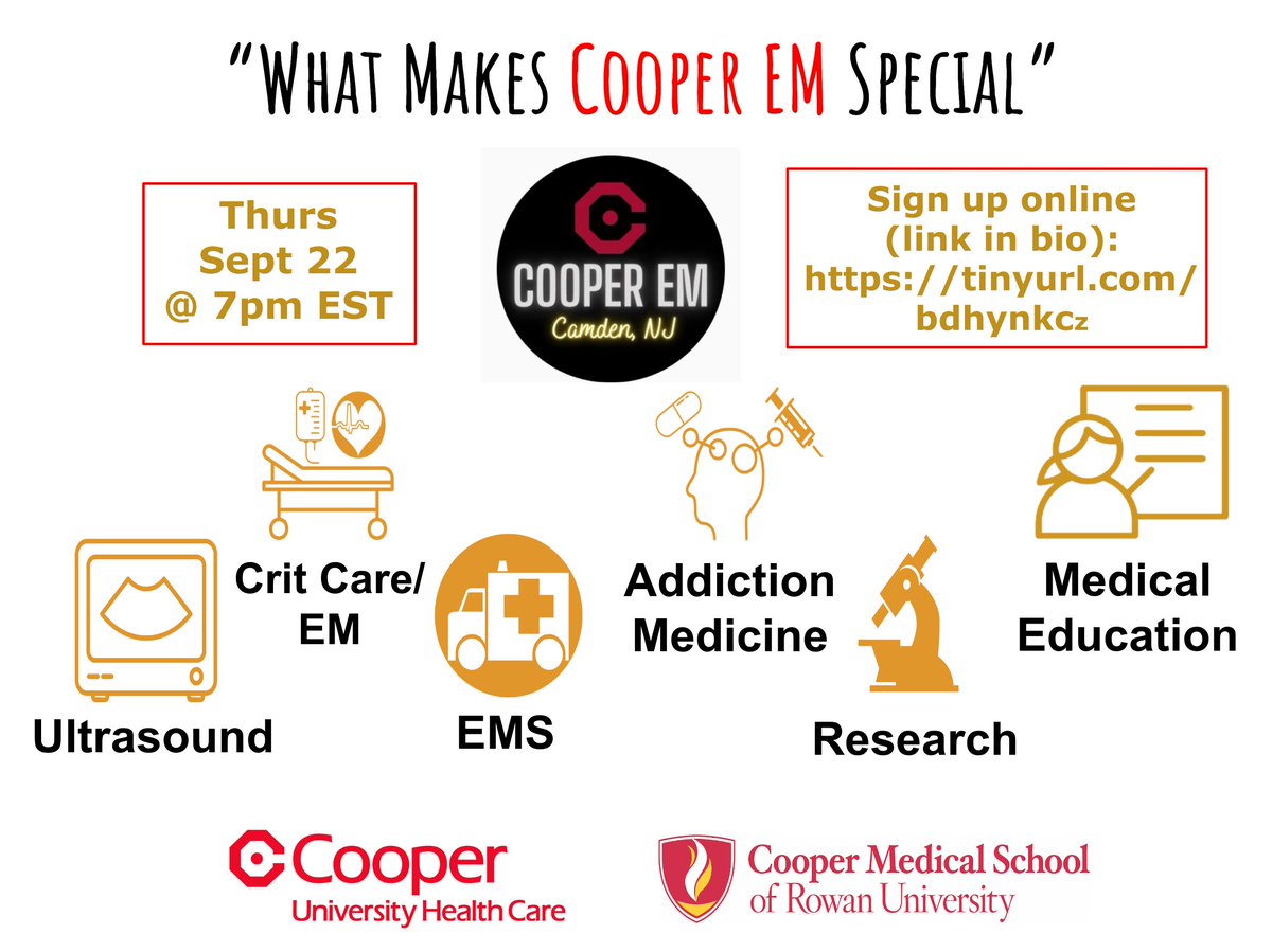 CooperEMed's tweet photo. #EMbound- Find out some of the reasons why Cooper EM is so special THIS THURS 9/22 @ 7p EST! ✍️Sign up at https://t.co/DzUgSwIlPn. See you there! 

#emresidency #emergencymedicine #emergencymedicineresidency #cooperfam #Match2023 #critcare #EMS #EMultrasound #MedEd #addictionmed https://t.co/MsR1OWpO1U